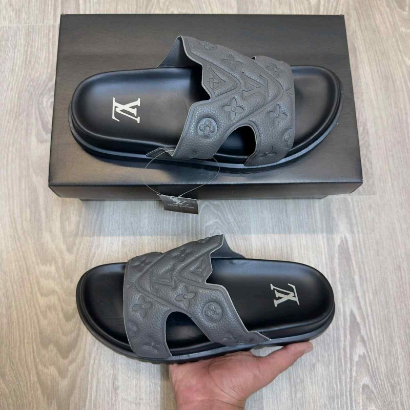 Loius Vutton Oasis Mule Embossed Monogram Grey Black Slides